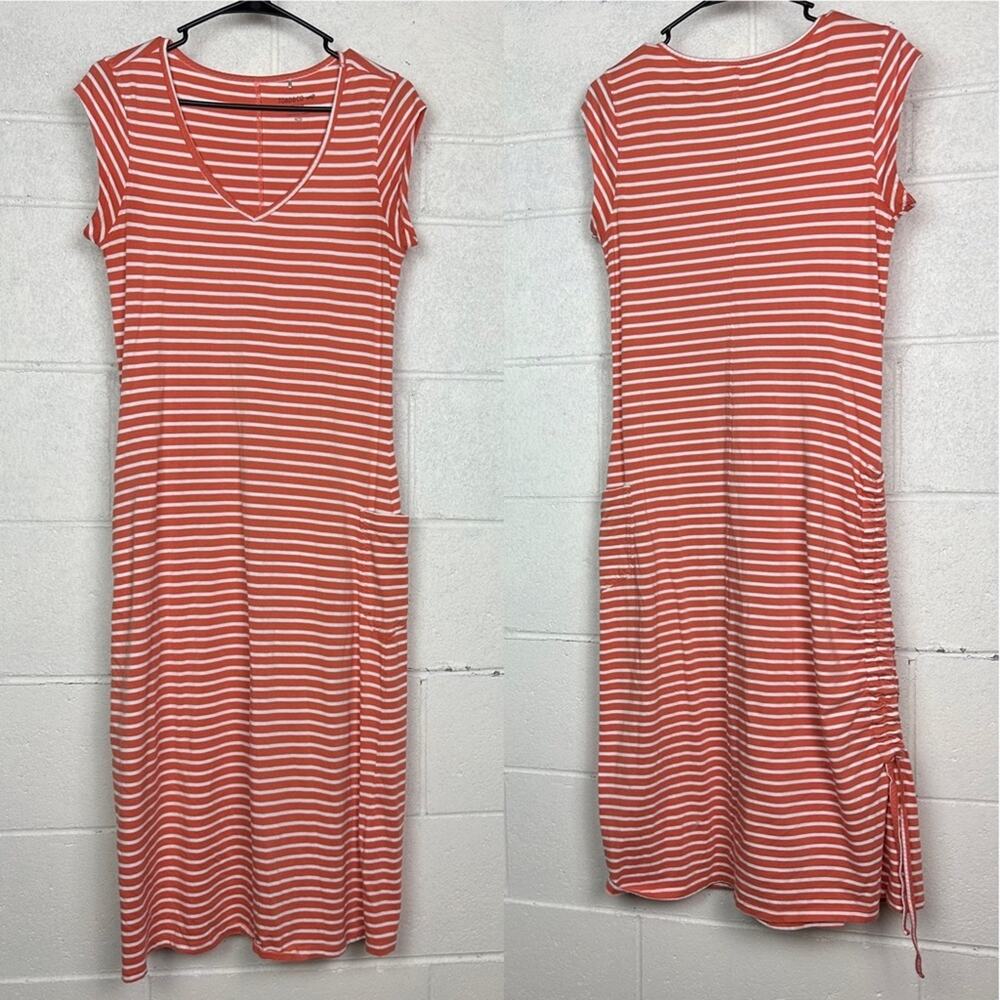 Toad & Co Muse orange white striped midi dress M